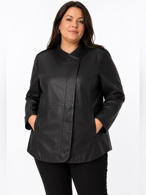 Preston & York Woman Genuine Lamb Leather & Wool Winter Coat Black Size 3XL